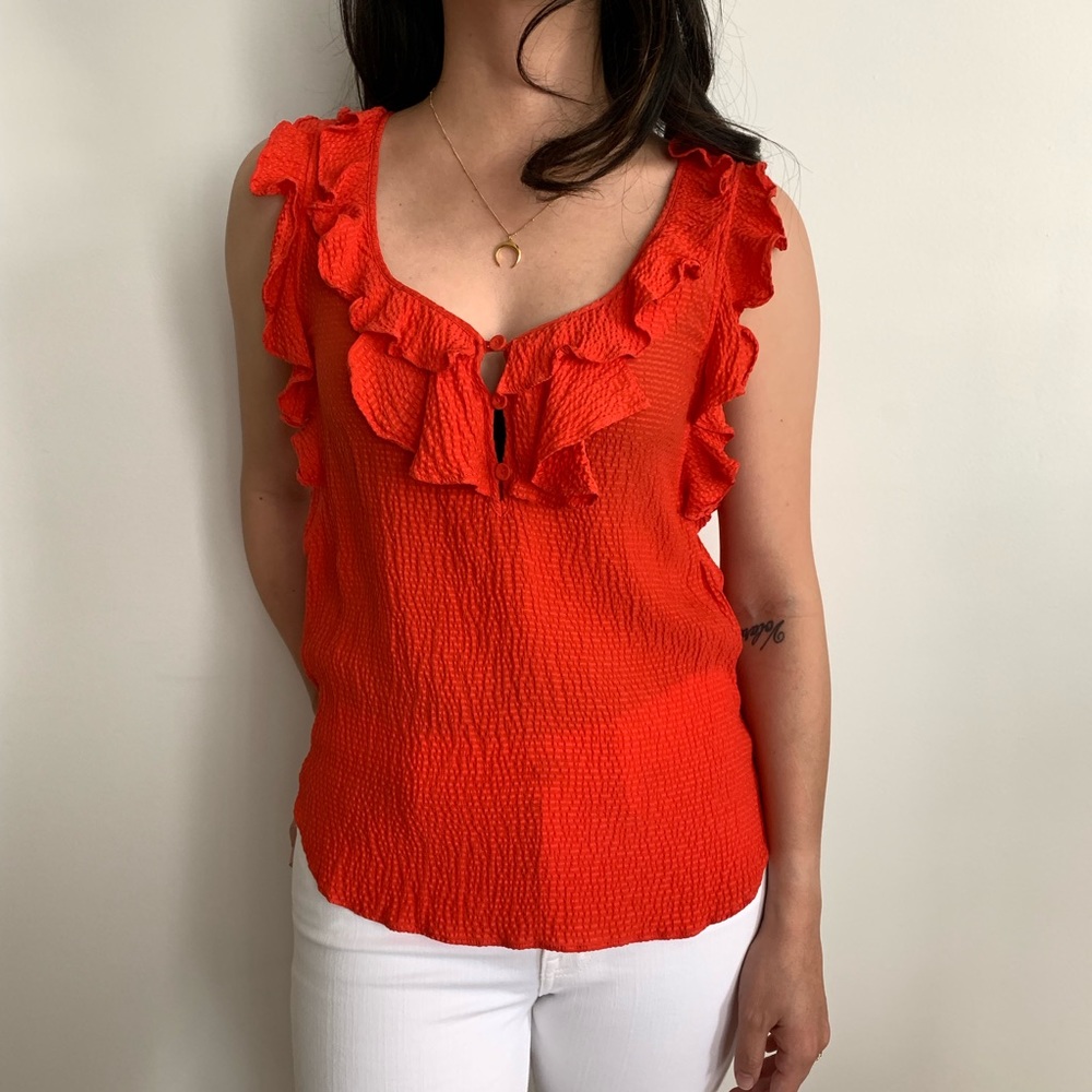 Rebecca Taylor Red Ruffle Silk Top Size 0